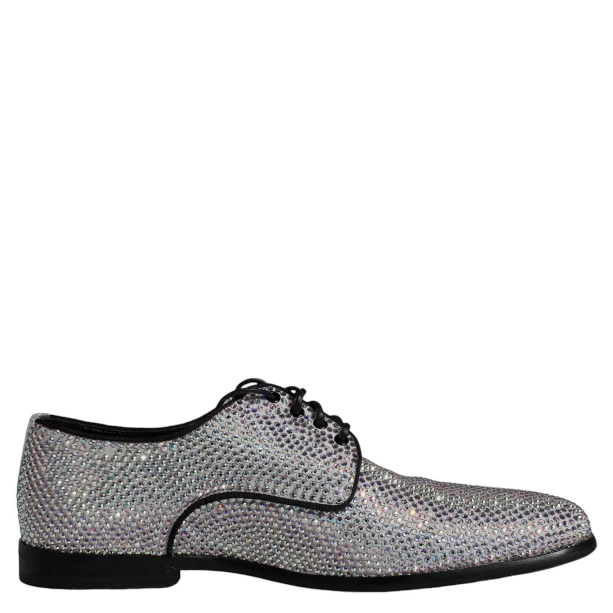 Silver Leather Rhinestones Derby Dress Shoes