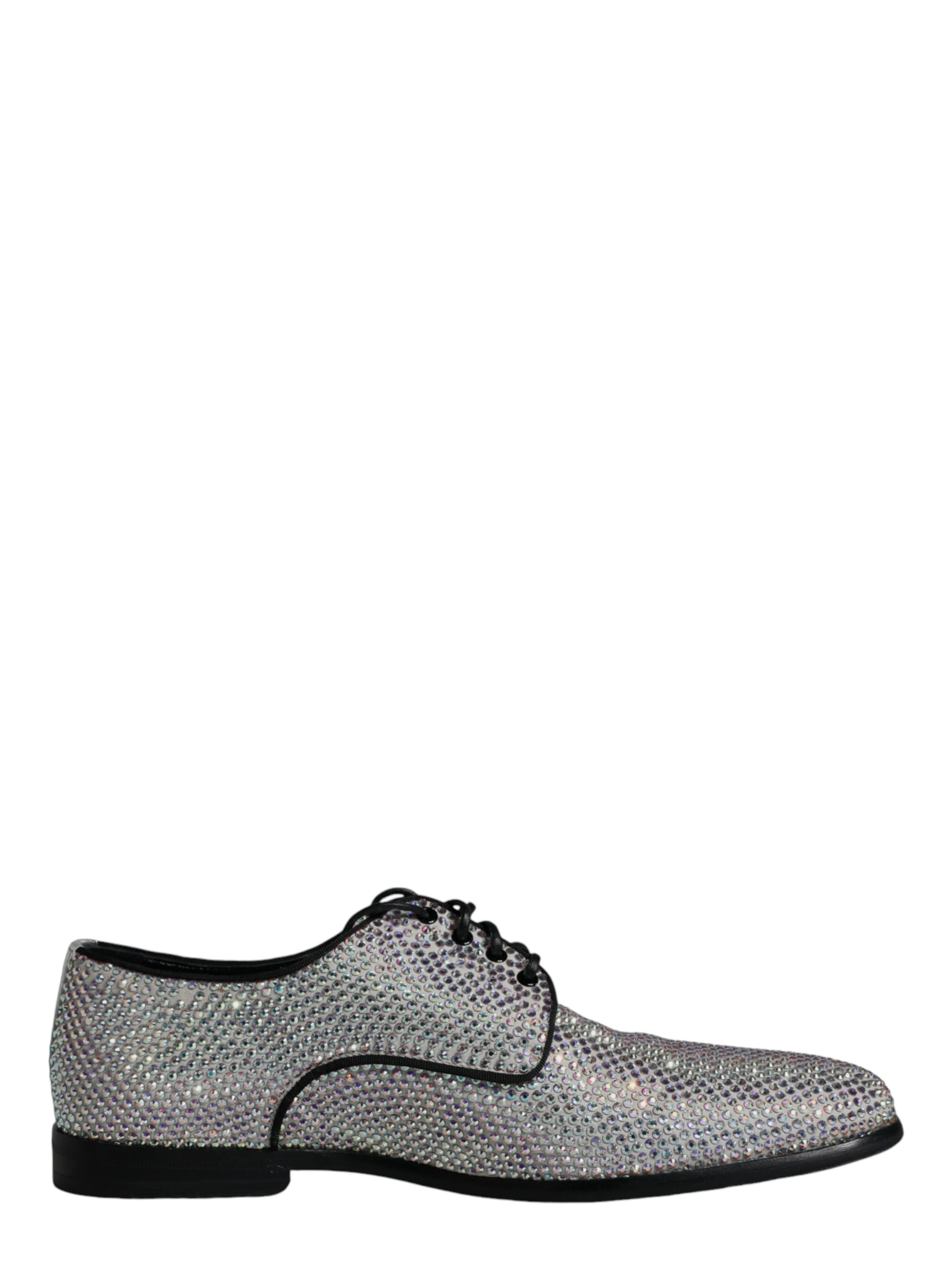 Silver Leather Rhinestones Derby Dress Shoes