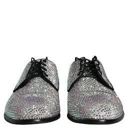 Silver Leather Rhinestones Derby Dress Shoes