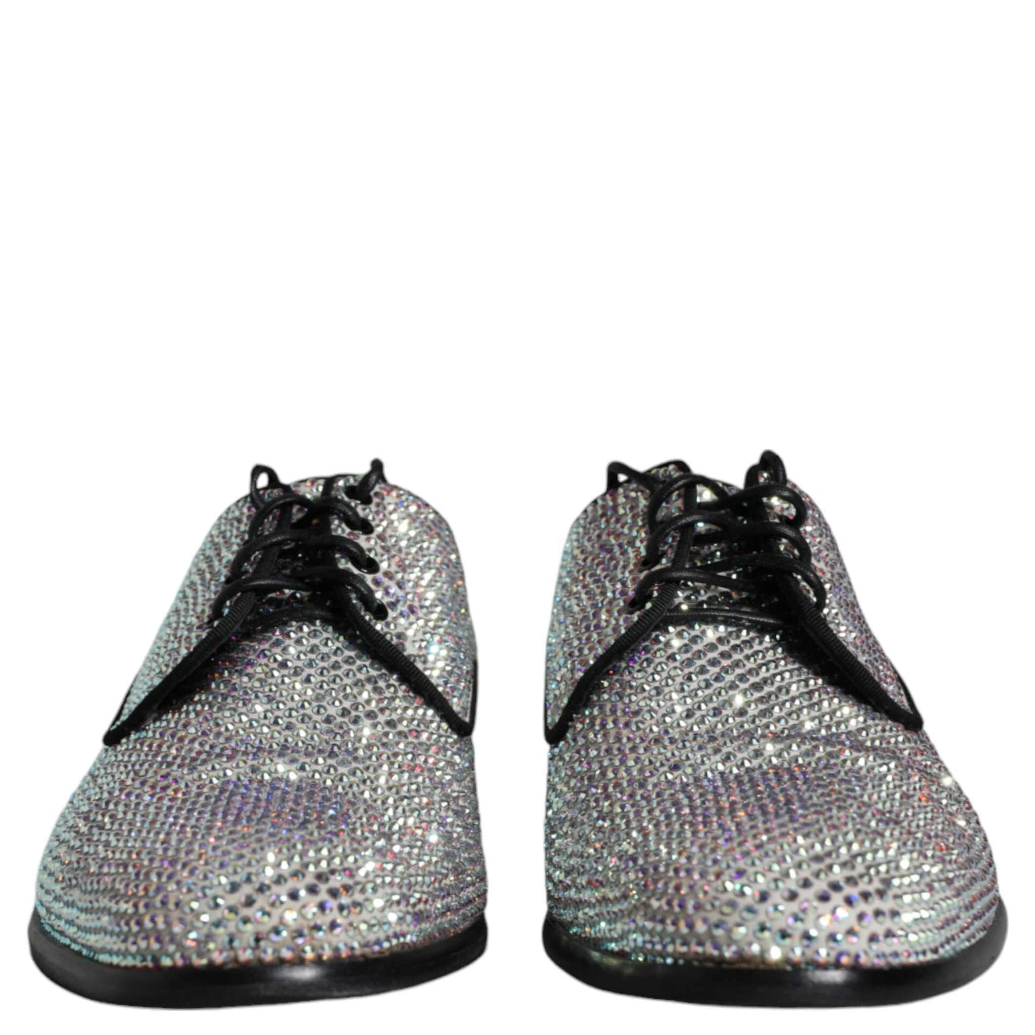 Silver Leather Rhinestones Derby Dress Shoes