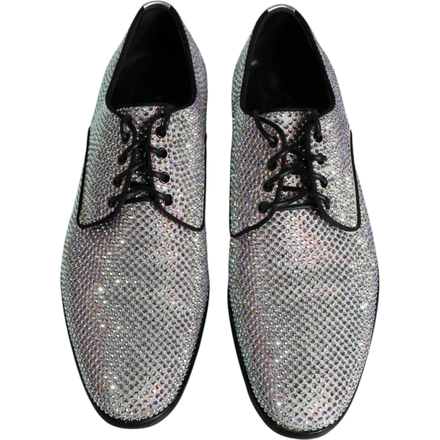 Silver Leather Rhinestones Derby Dress Shoes