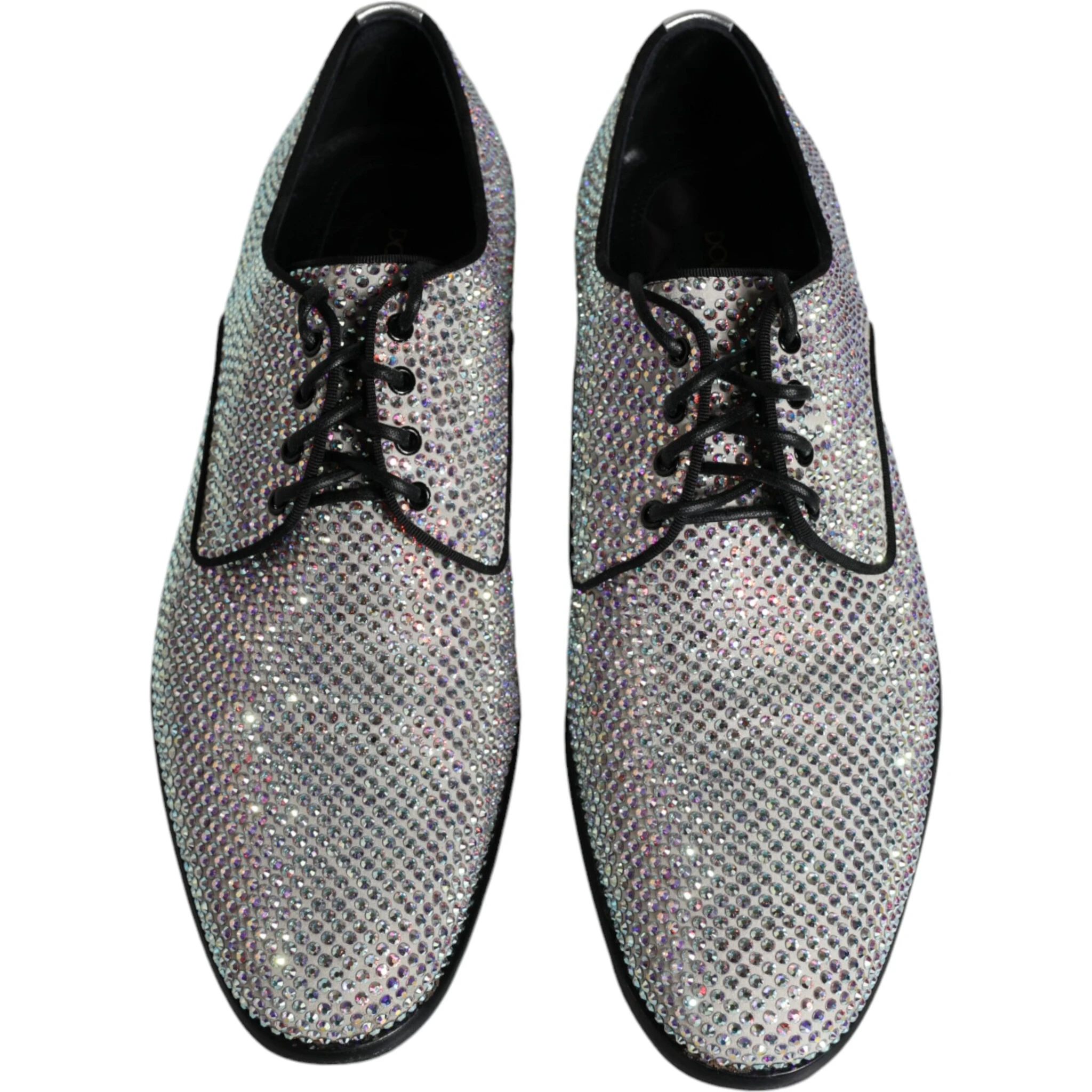 Silver Leather Rhinestones Derby Dress Shoes