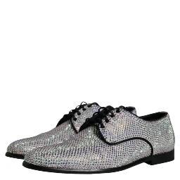 Silver Leather Rhinestones Derby Dress Shoes
