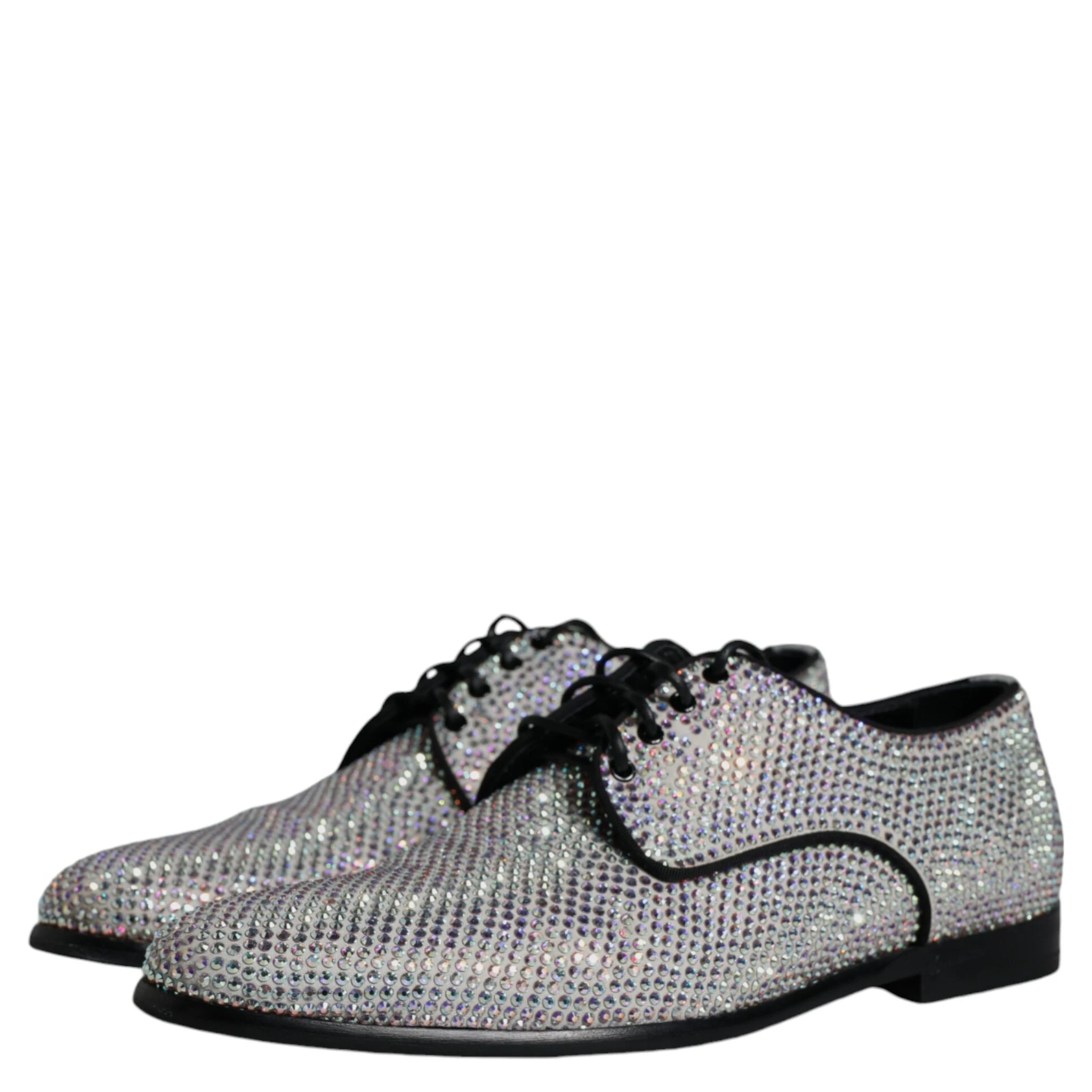 Silver Leather Rhinestones Derby Dress Shoes
