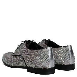 Silver Leather Rhinestones Derby Dress Shoes
