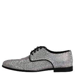 Silver Leather Rhinestones Derby Dress Shoes