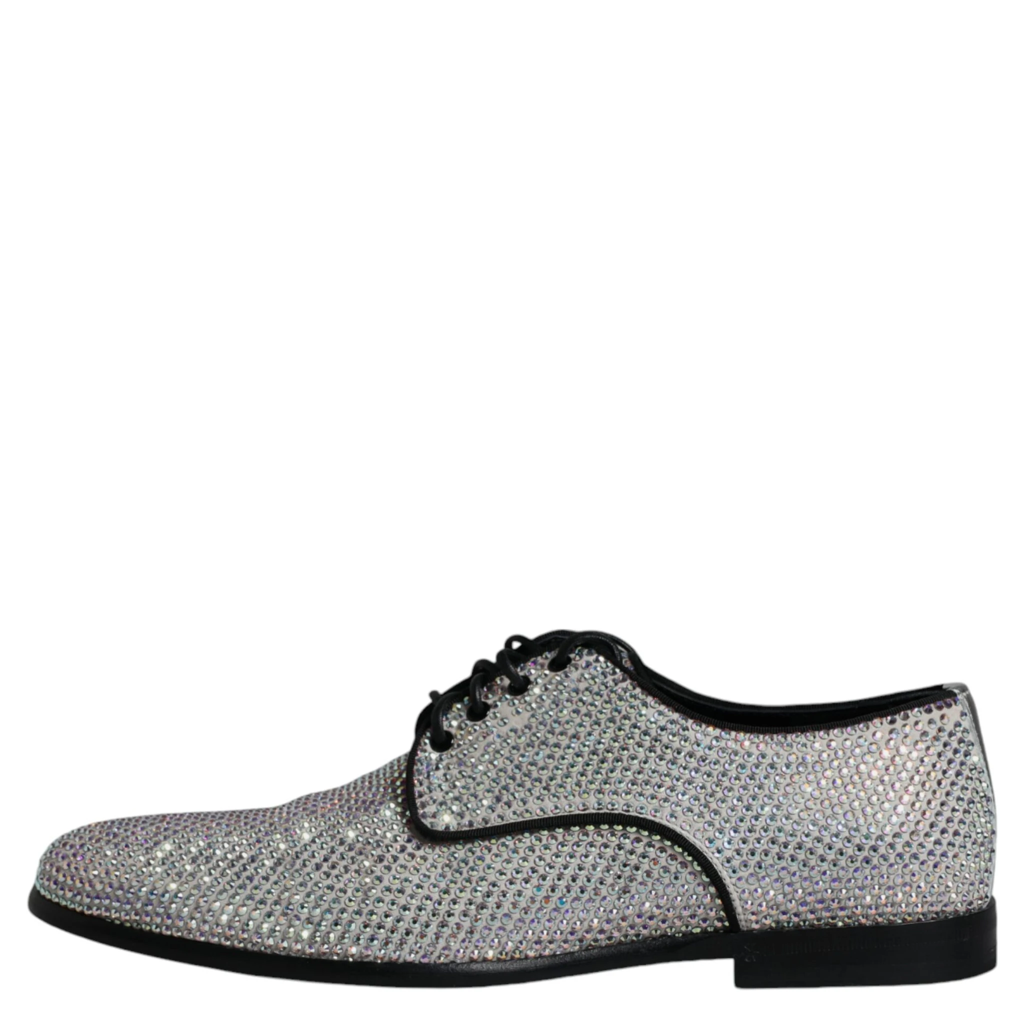 Silver Leather Rhinestones Derby Dress Shoes
