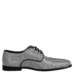 Silver Leather Rhinestones Derby Dress Shoes