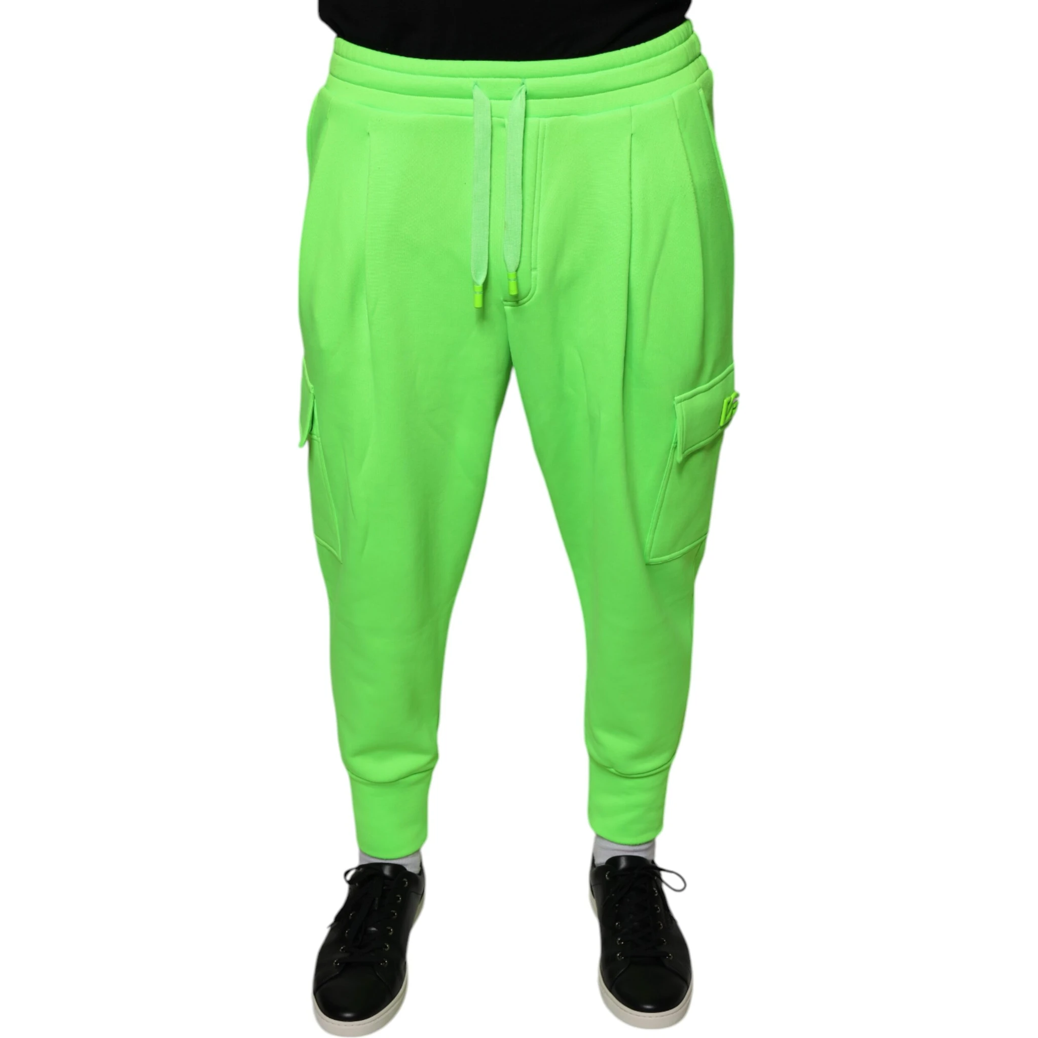 Neon Green Polyester Cargo Jogger Sweatpants Pants