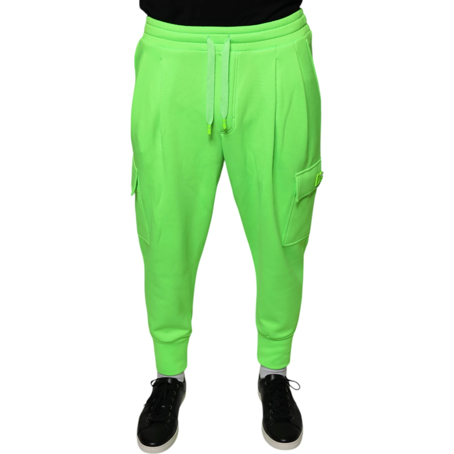 Neon Green Polyester Cargo Jogger Sweatpants Pants