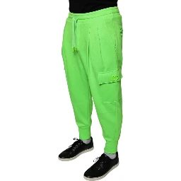 Neon Green Polyester Cargo Jogger Sweatpants Pants