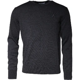 Dark Gray Wool Crew Neck Pullover Sweater