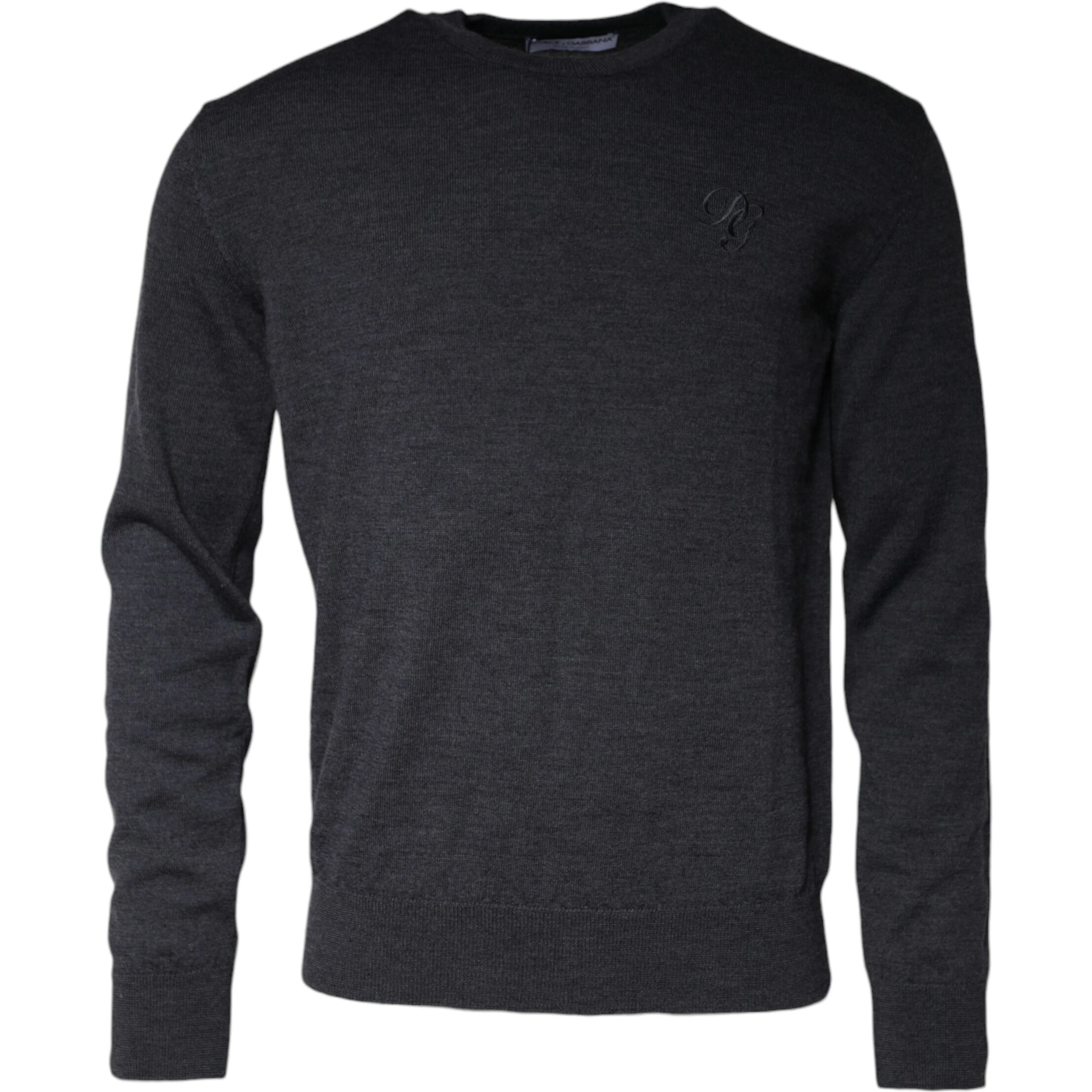 Dark Gray Wool Crew Neck Pullover Sweater