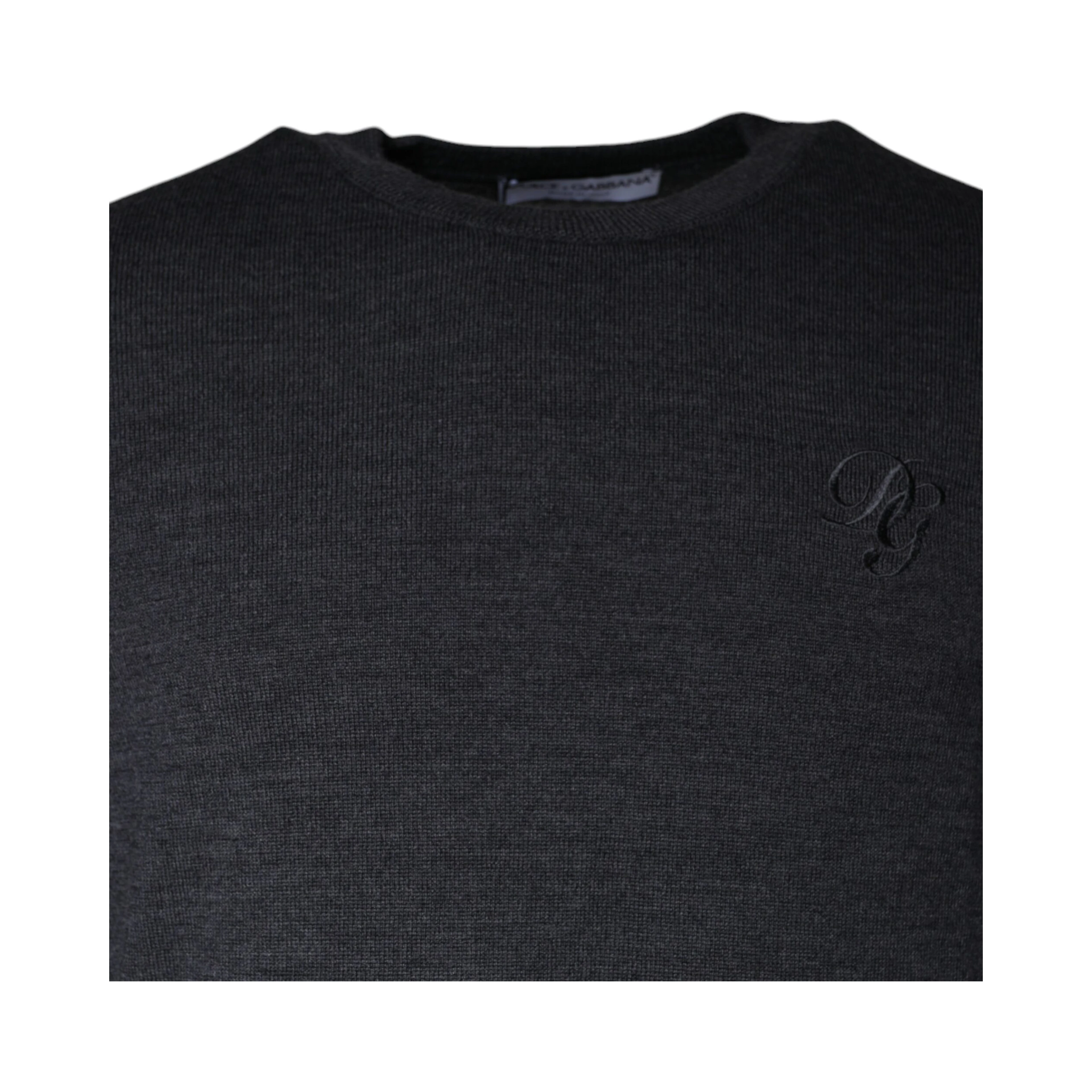 Dark Gray Wool Crew Neck Pullover Sweater