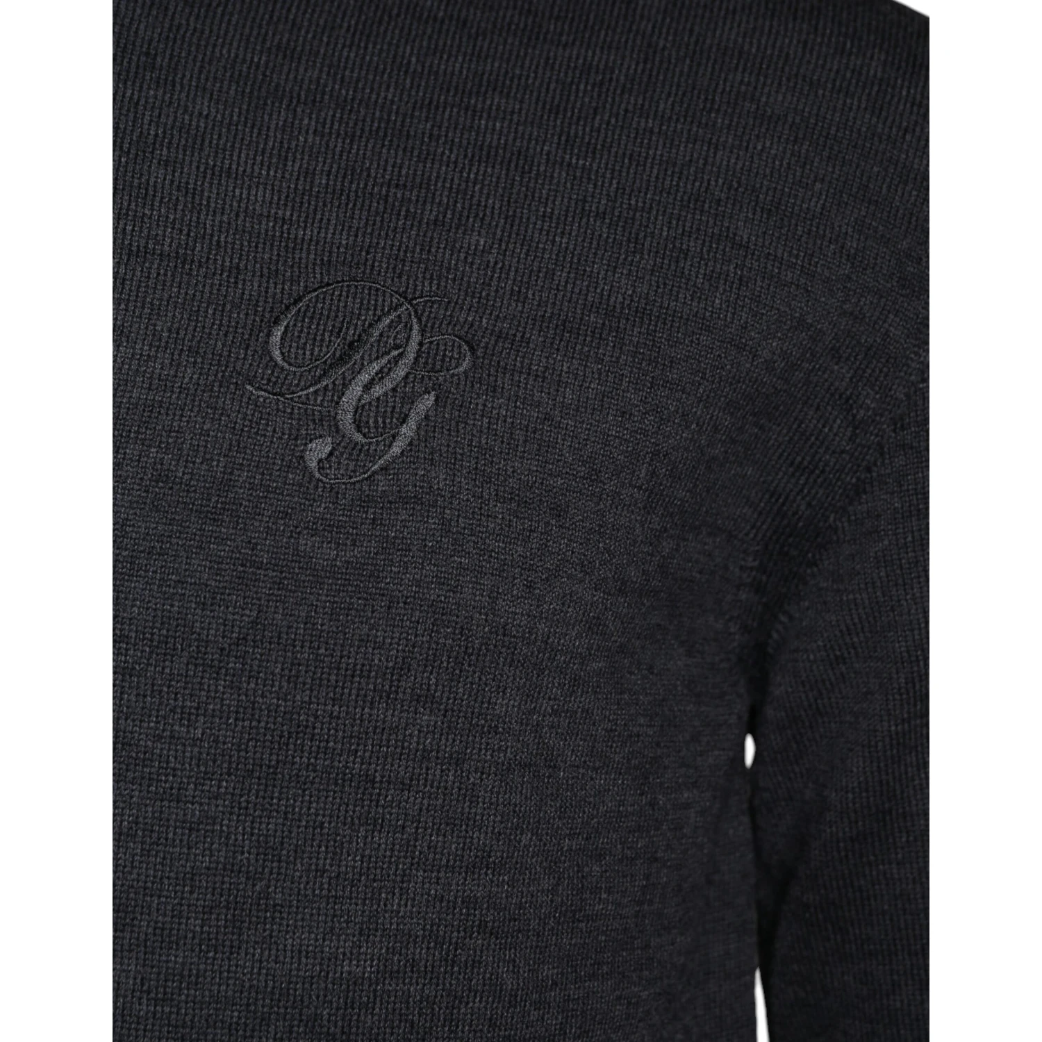 Dark Gray Wool Crew Neck Pullover Sweater