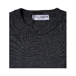 Dark Gray Wool Crew Neck Pullover Sweater