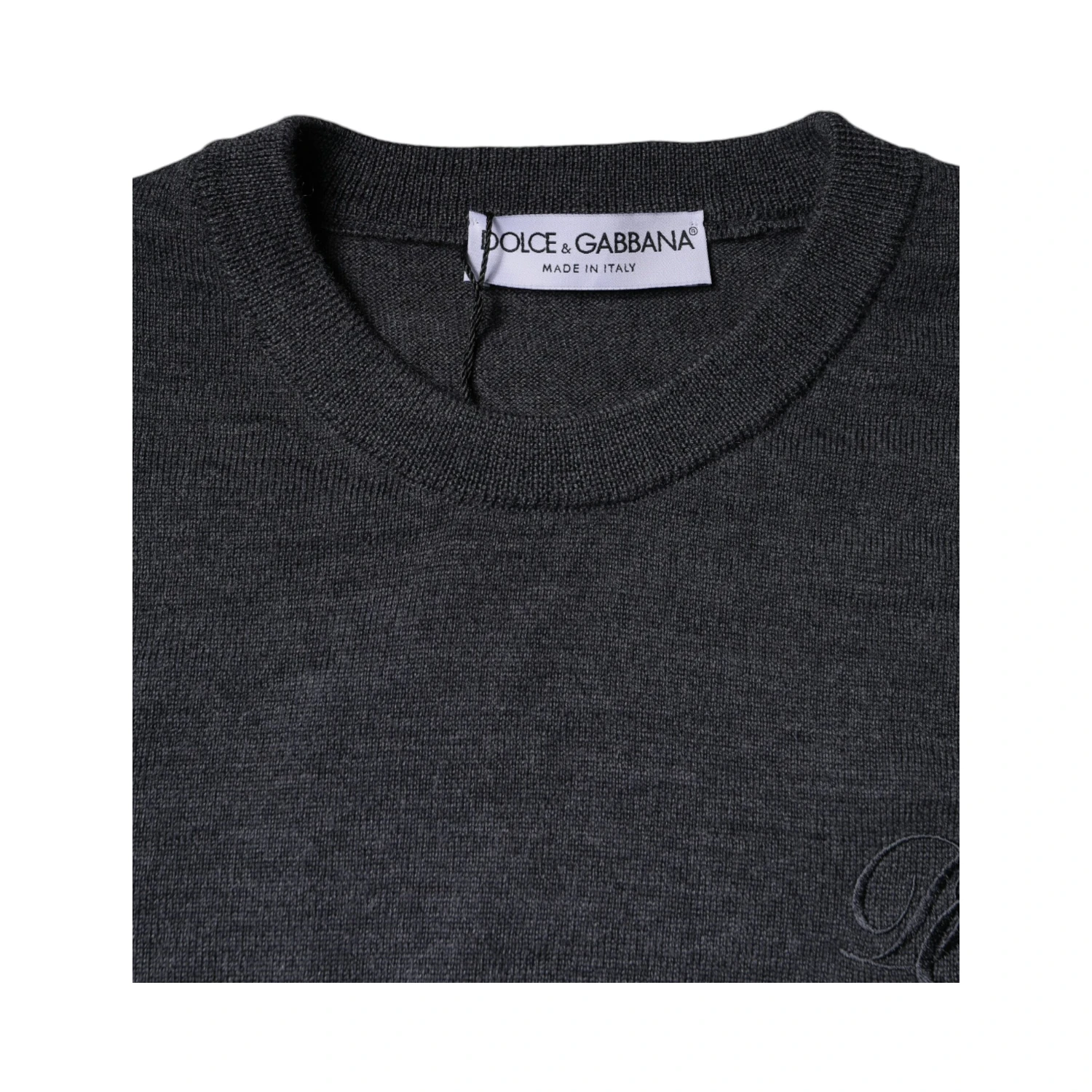 Dark Gray Wool Crew Neck Pullover Sweater