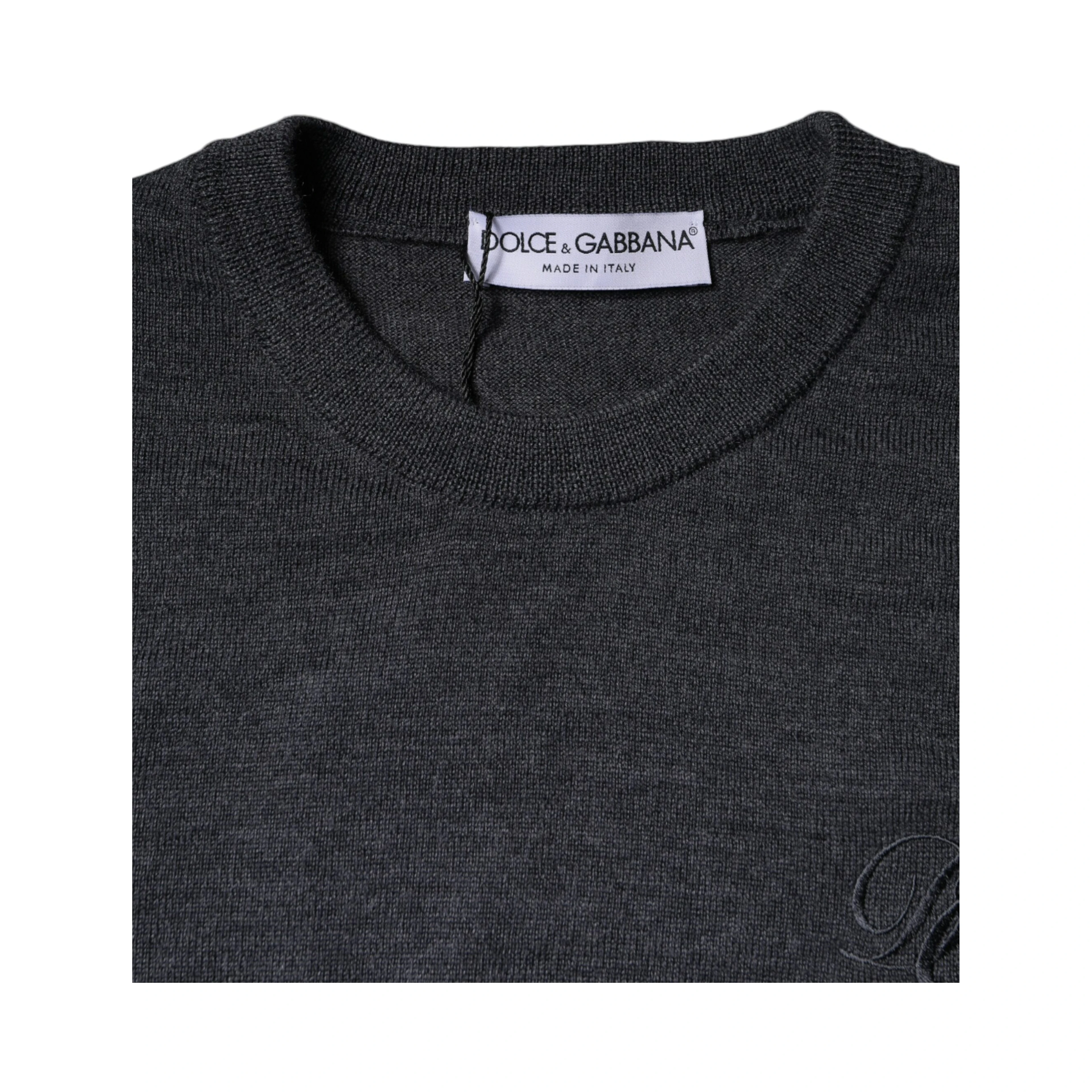 Dark Gray Wool Crew Neck Pullover Sweater