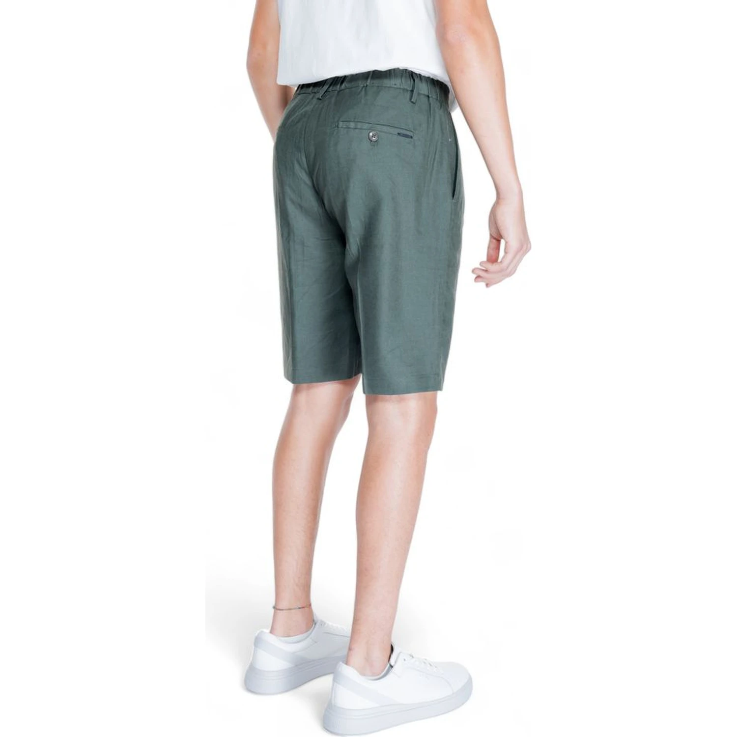 Green Linen Bermuda Shorts