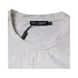 White Logo Print Cotton Crew Neck T-shirt