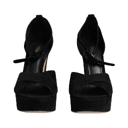 Black Leather Platform Heels Sandals Shoes