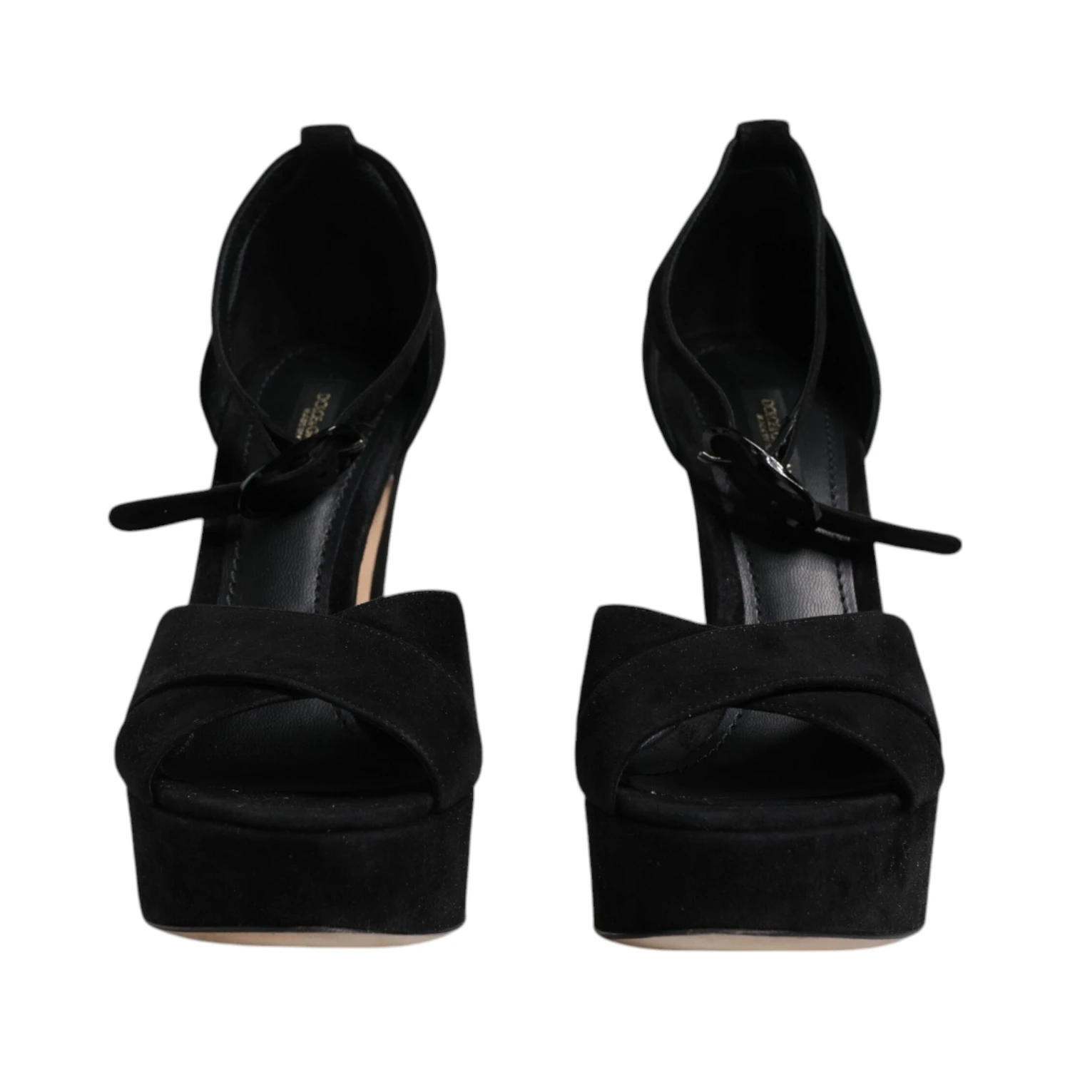 Black Leather Platform Heels Sandals Shoes