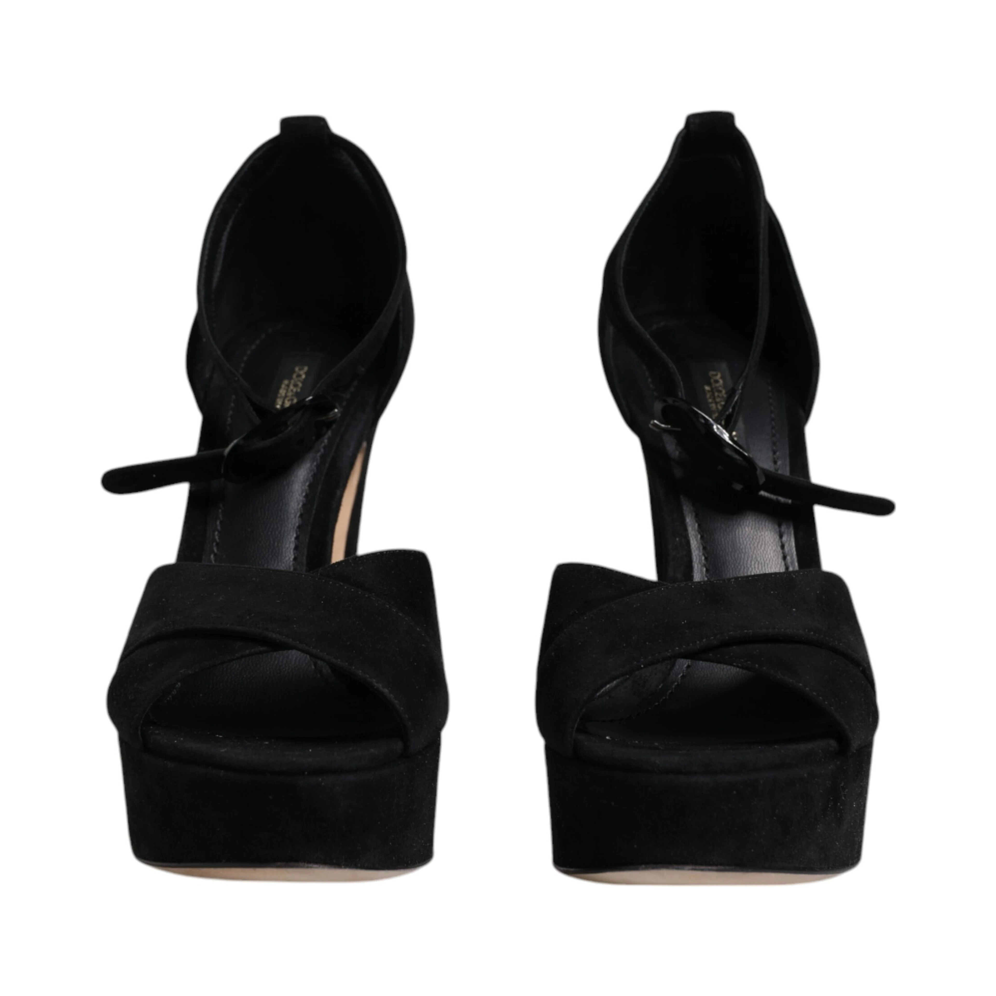 Black Leather Platform Heels Sandals Shoes