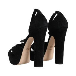 Black Leather Platform Heels Sandals Shoes