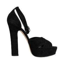 Black Leather Platform Heels Sandals Shoes