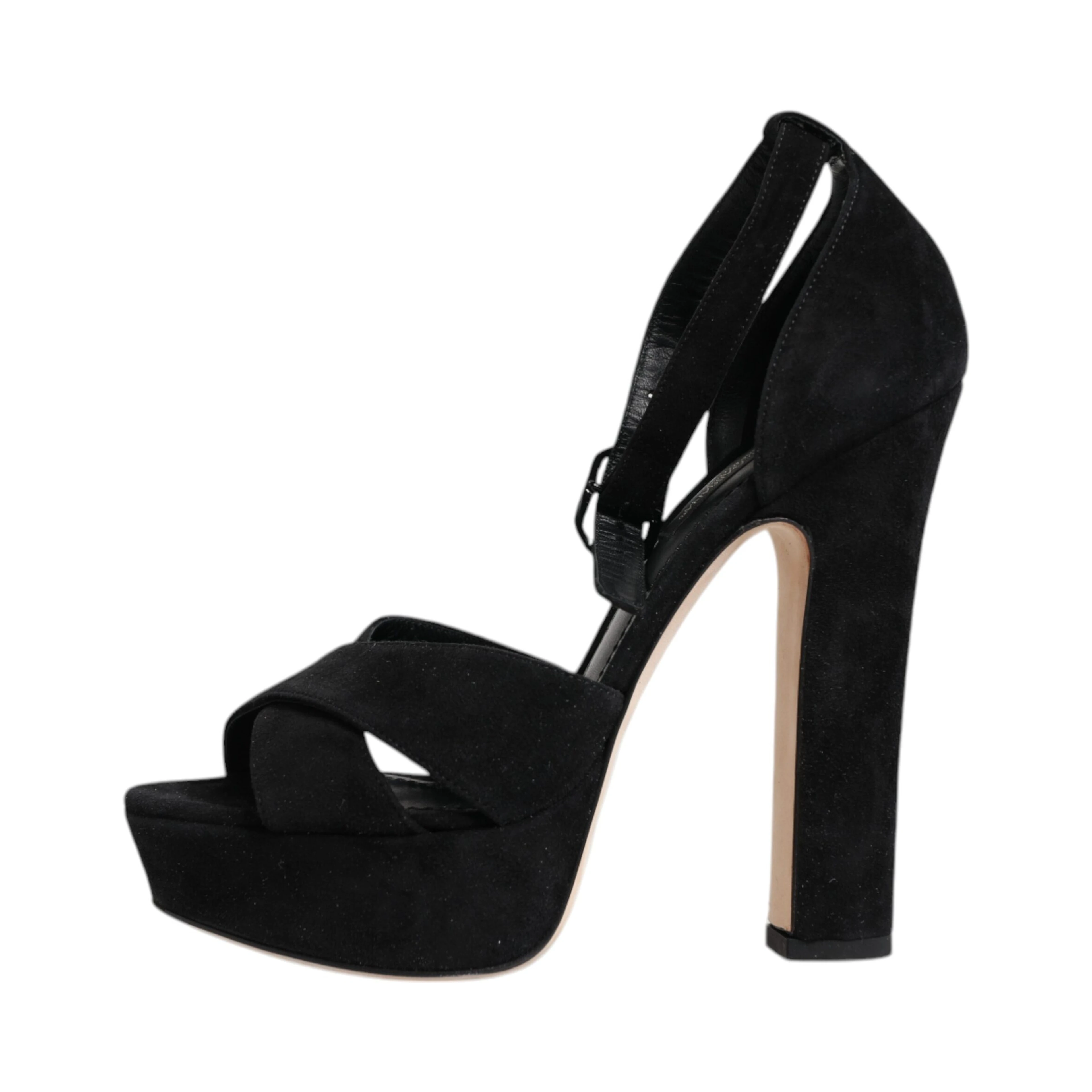 Black Leather Platform Heels Sandals Shoes