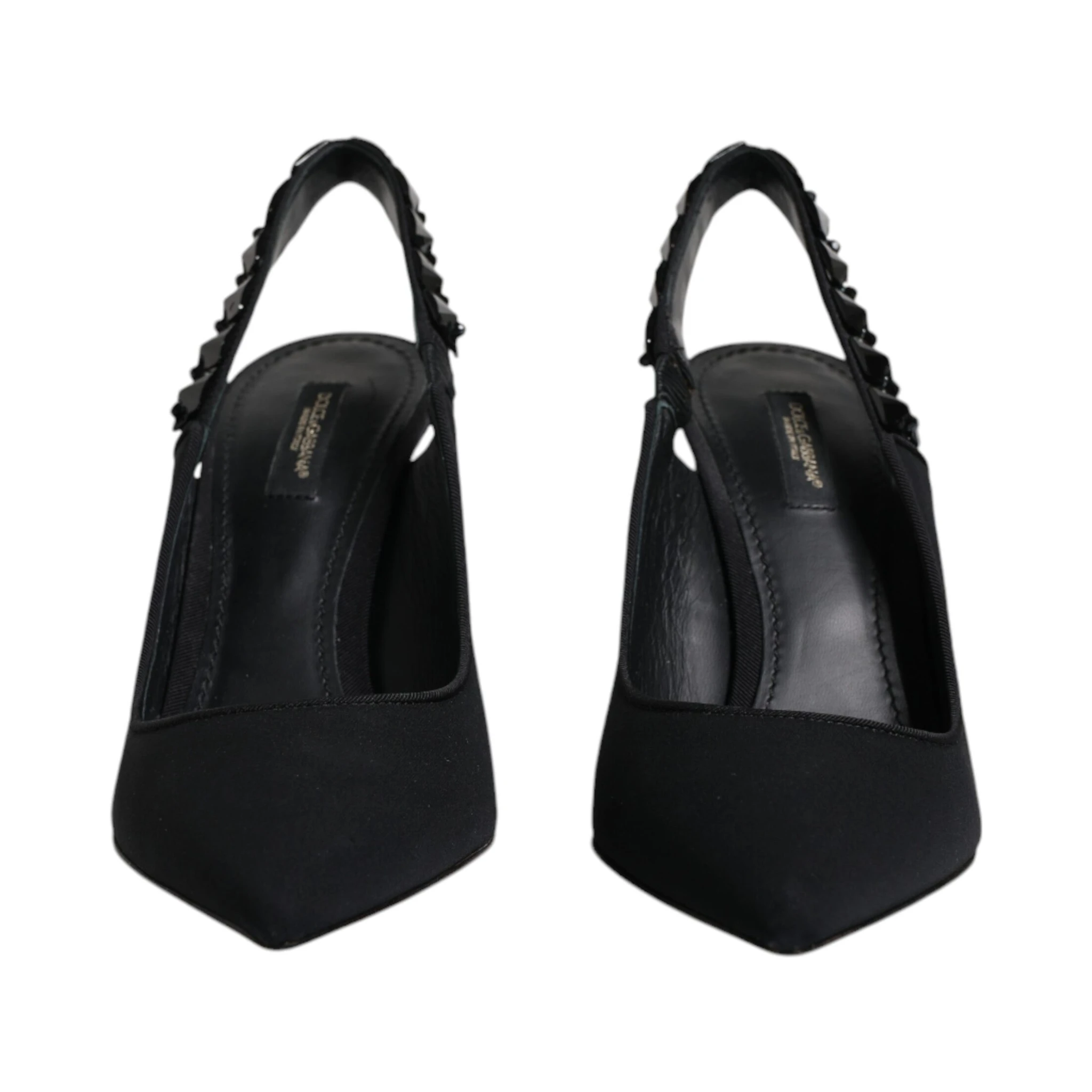 Black Embellished Charmeuse Slingback Shoes