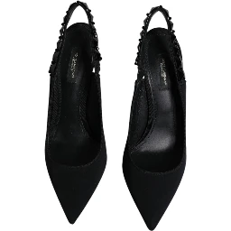 Black Embellished Charmeuse Slingback Shoes