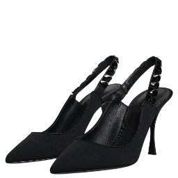 Black Embellished Charmeuse Slingback Shoes