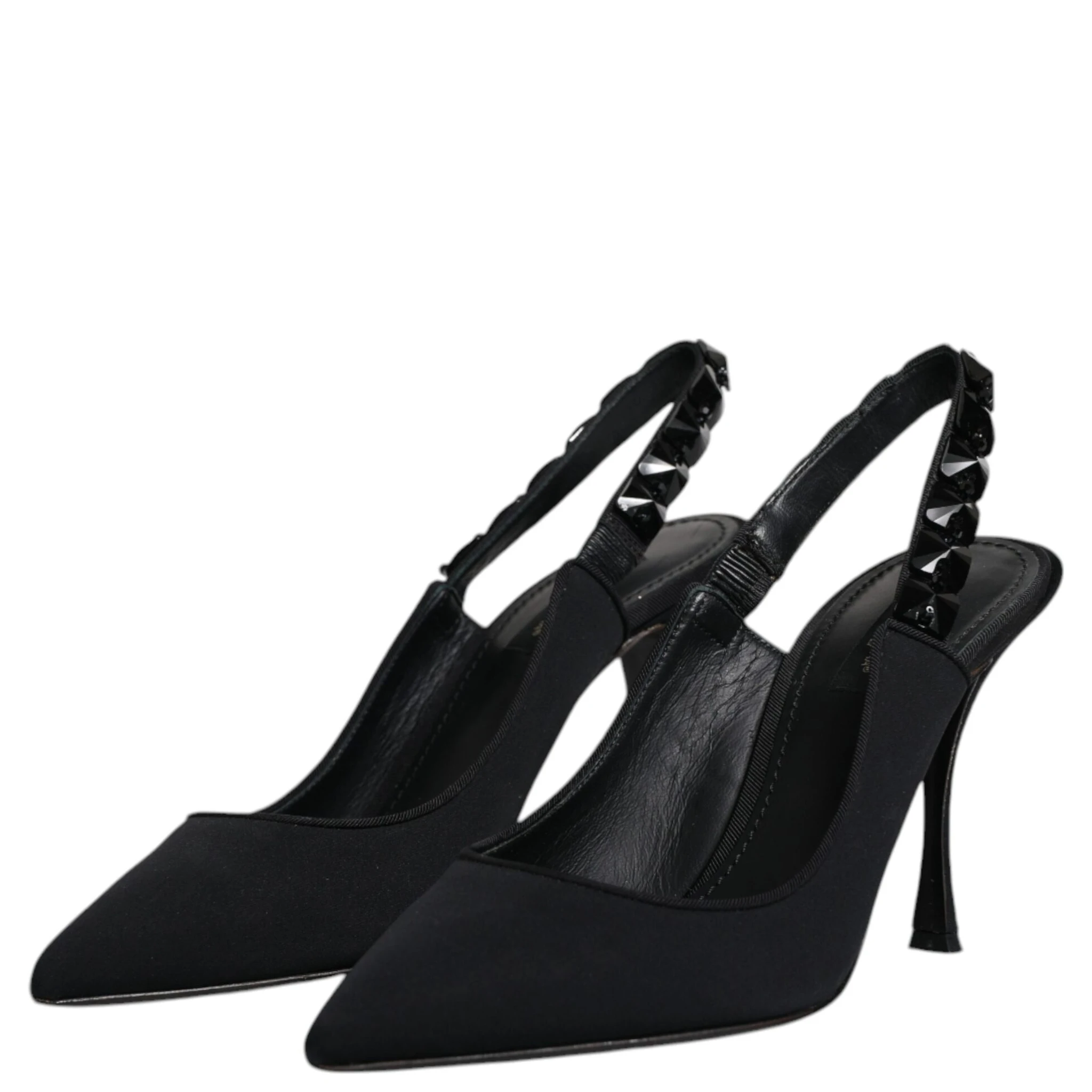 Black Embellished Charmeuse Slingback Shoes