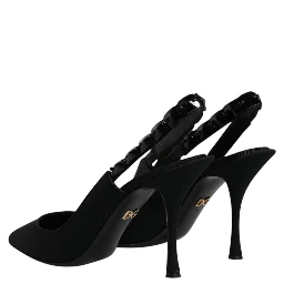 Black Embellished Charmeuse Slingback Shoes