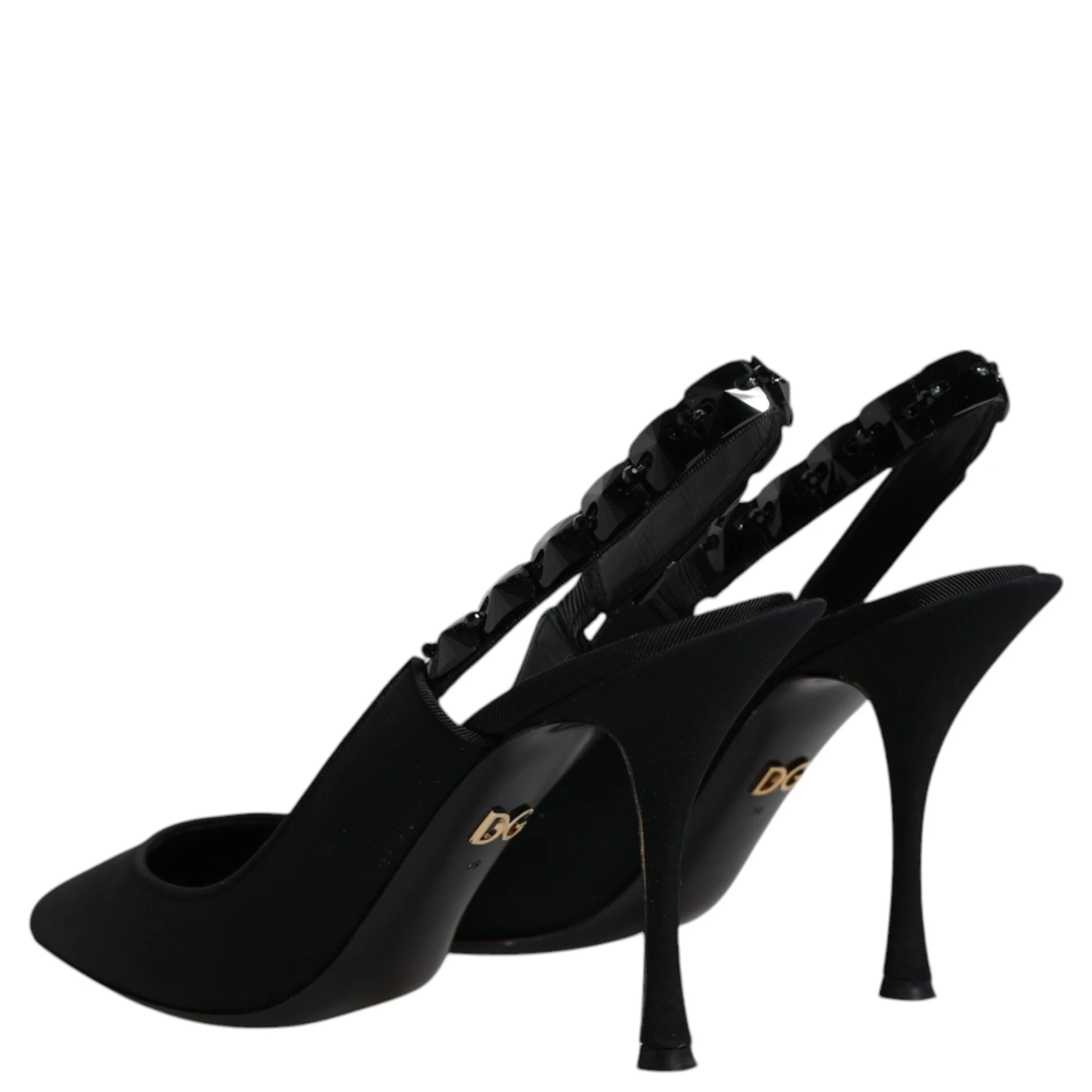 Black Embellished Charmeuse Slingback Shoes