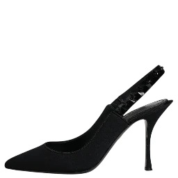 Black Embellished Charmeuse Slingback Shoes