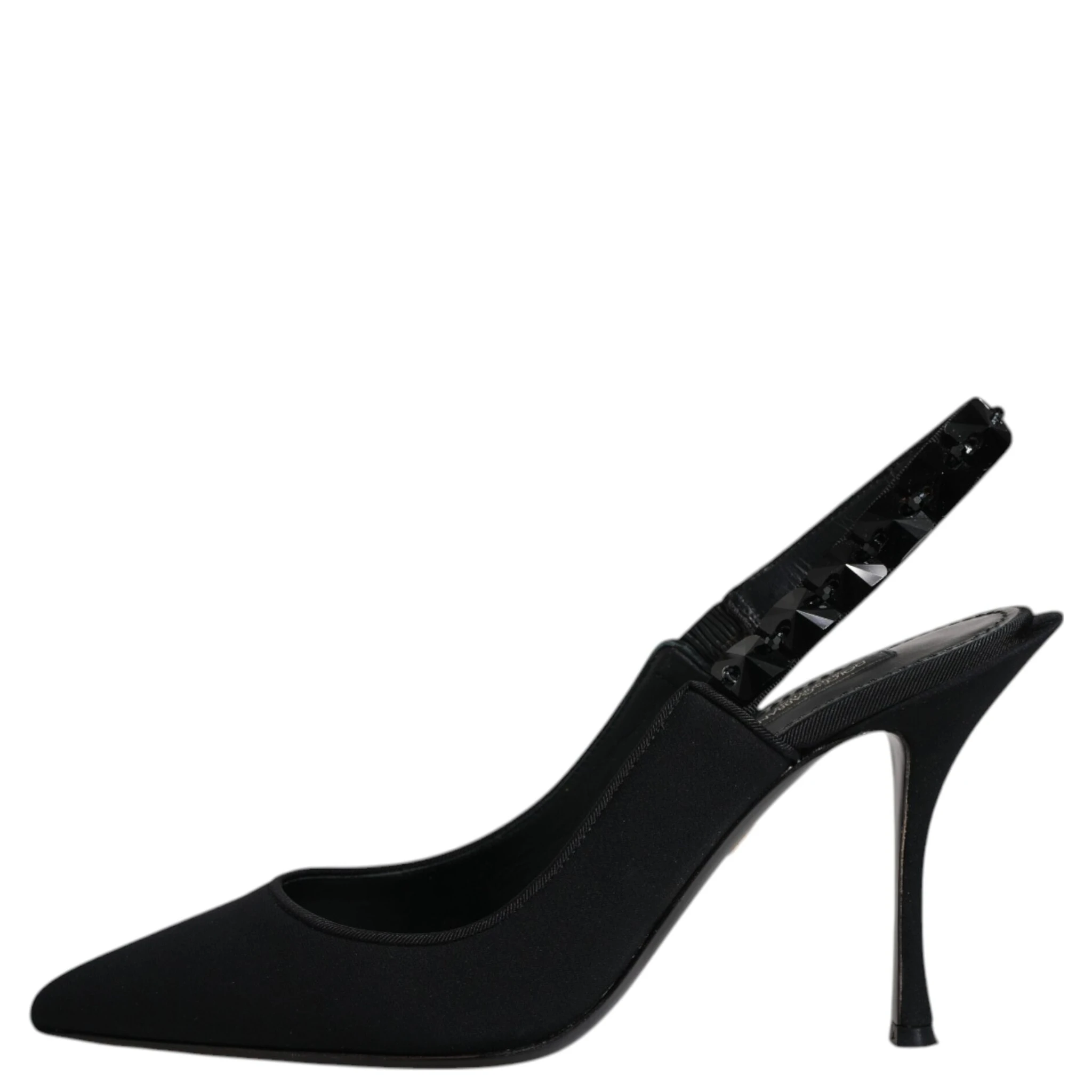 Black Embellished Charmeuse Slingback Shoes