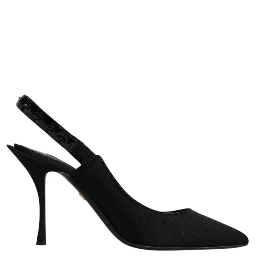 Black Embellished Charmeuse Slingback Shoes