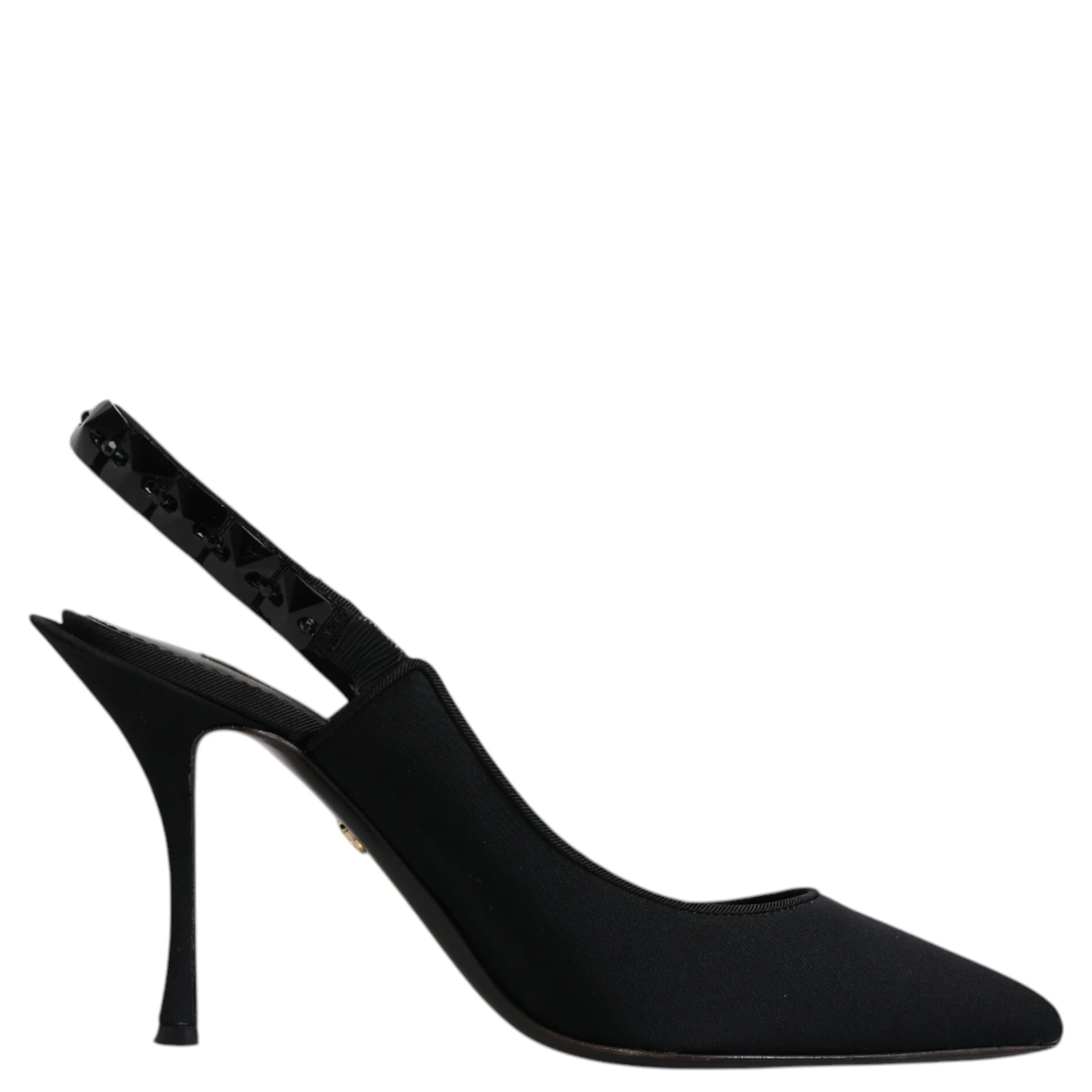 Black Embellished Charmeuse Slingback Shoes