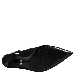 Black Embellished Charmeuse Slingback Shoes