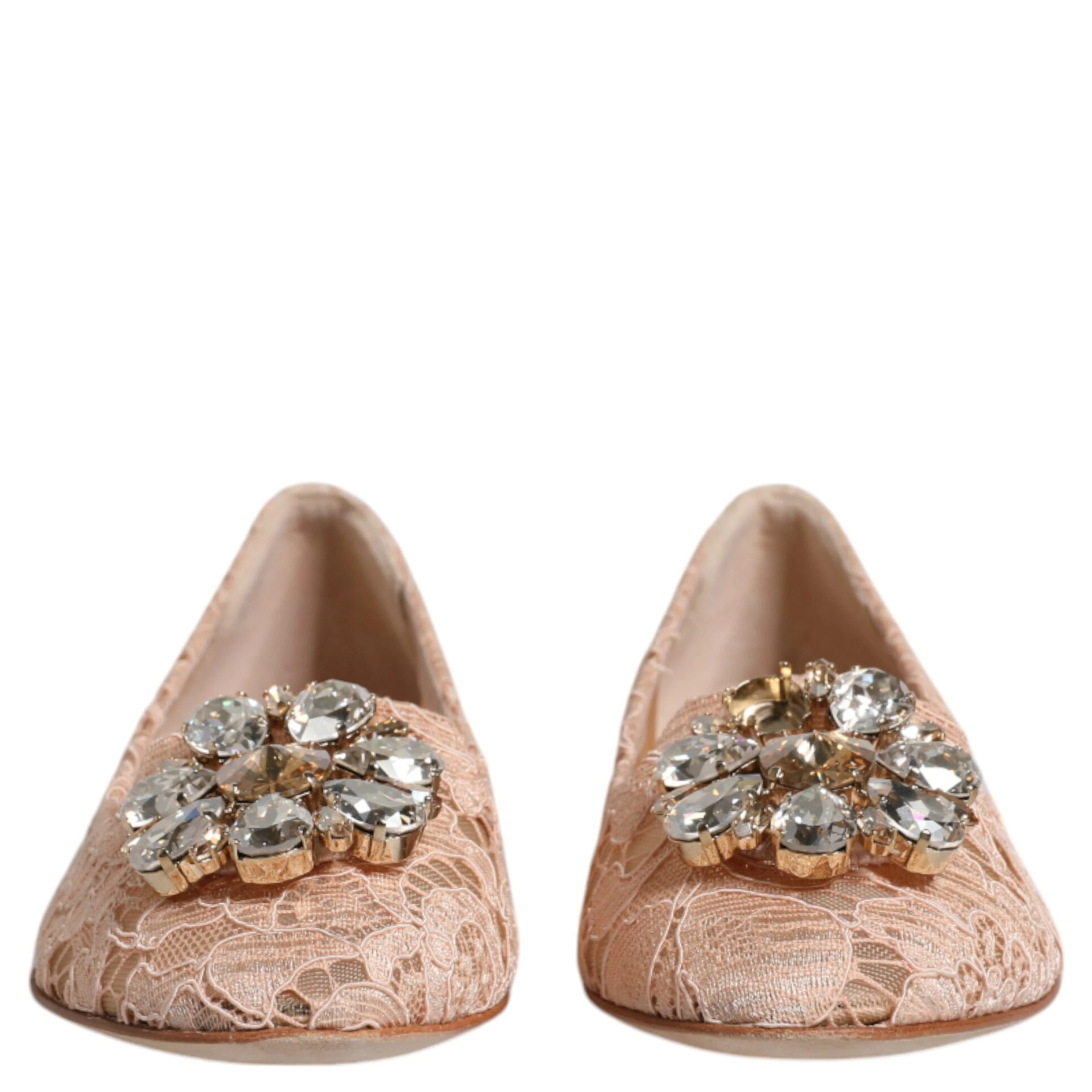 Beige Lace Crystal Ballet Flats Loafers Shoes