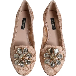Beige Lace Crystal Ballet Flats Loafers Shoes
