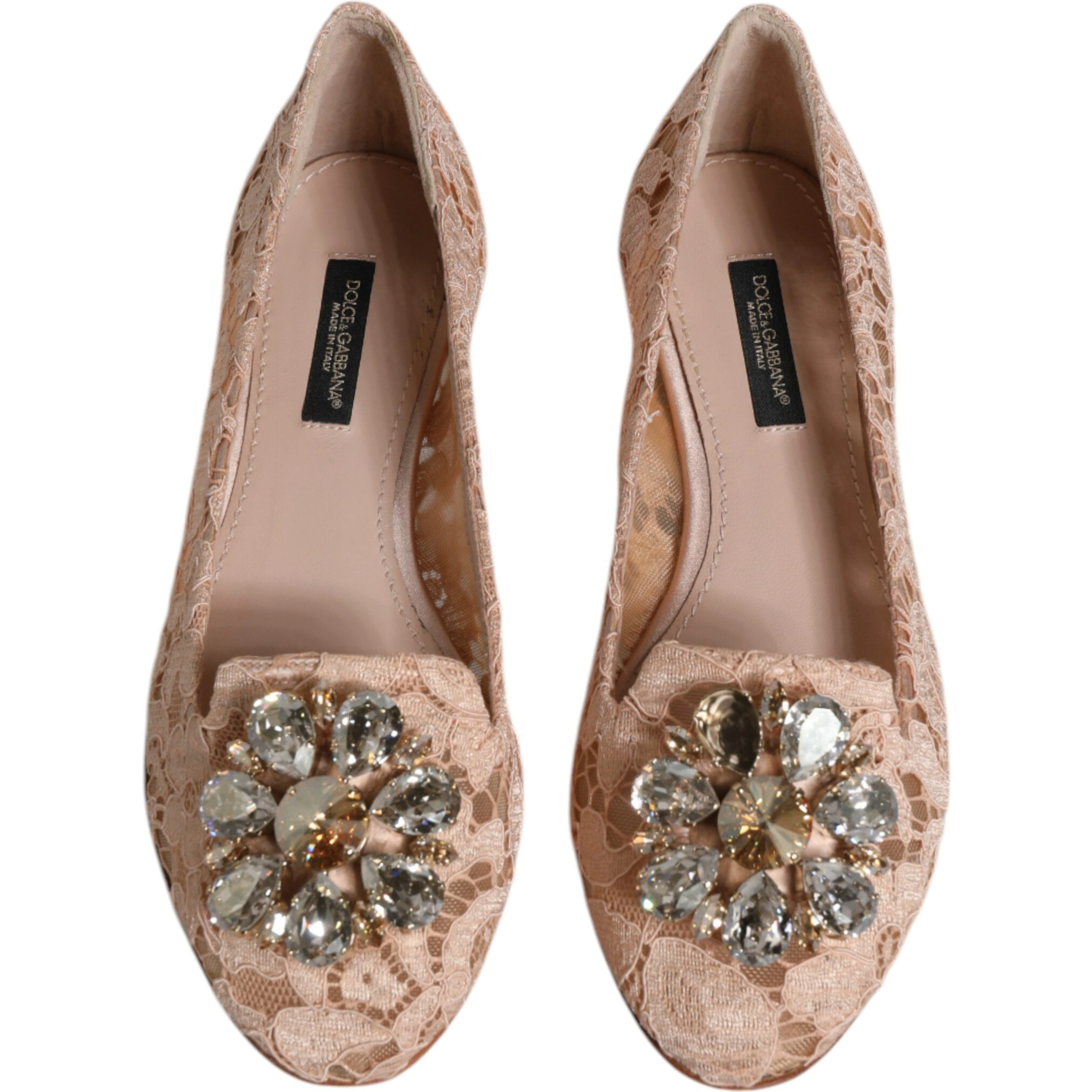 Beige Lace Crystal Ballet Flats Loafers Shoes