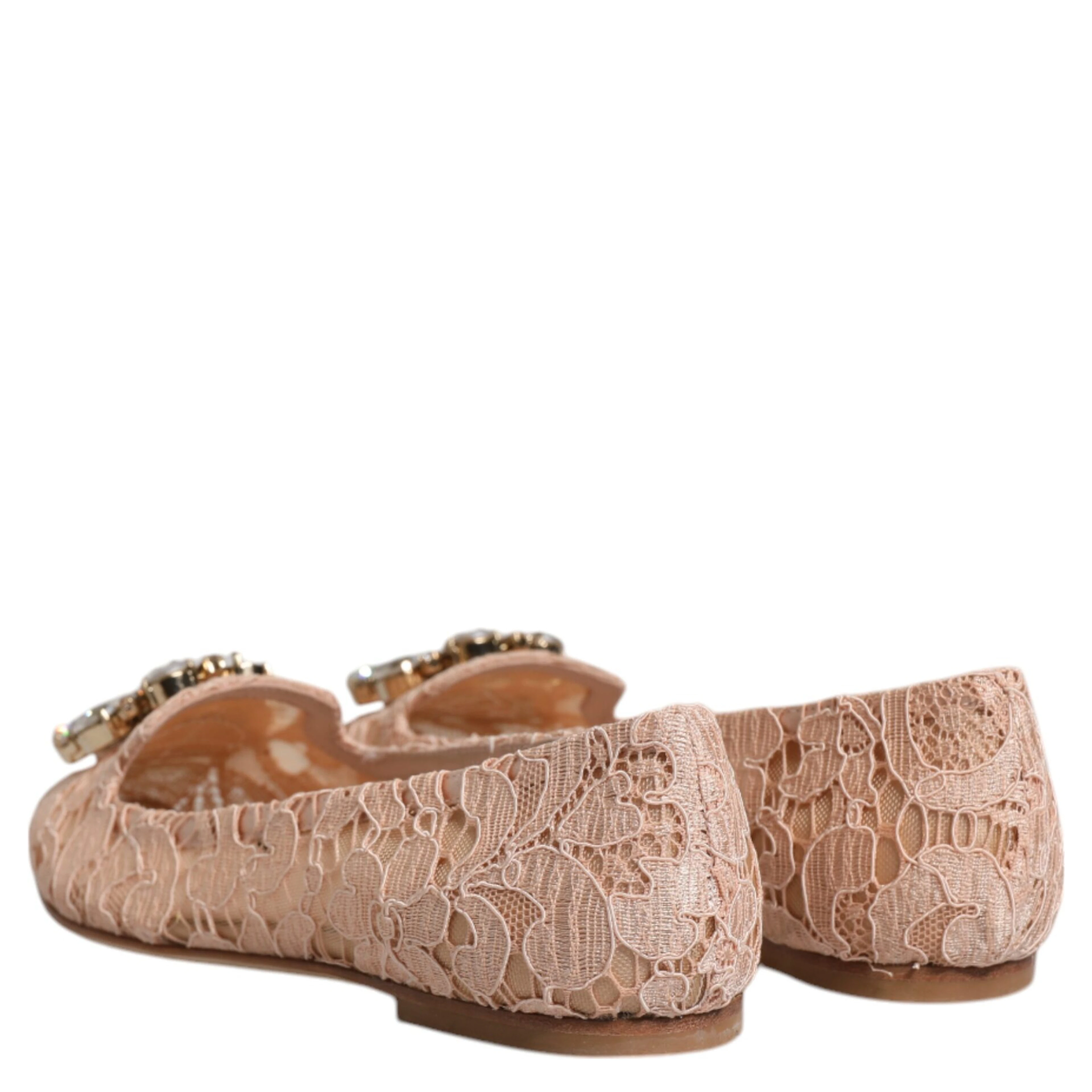 Beige Lace Crystal Ballet Flats Loafers Shoes