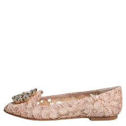 Beige Lace Crystal Ballet Flats Loafers Shoes