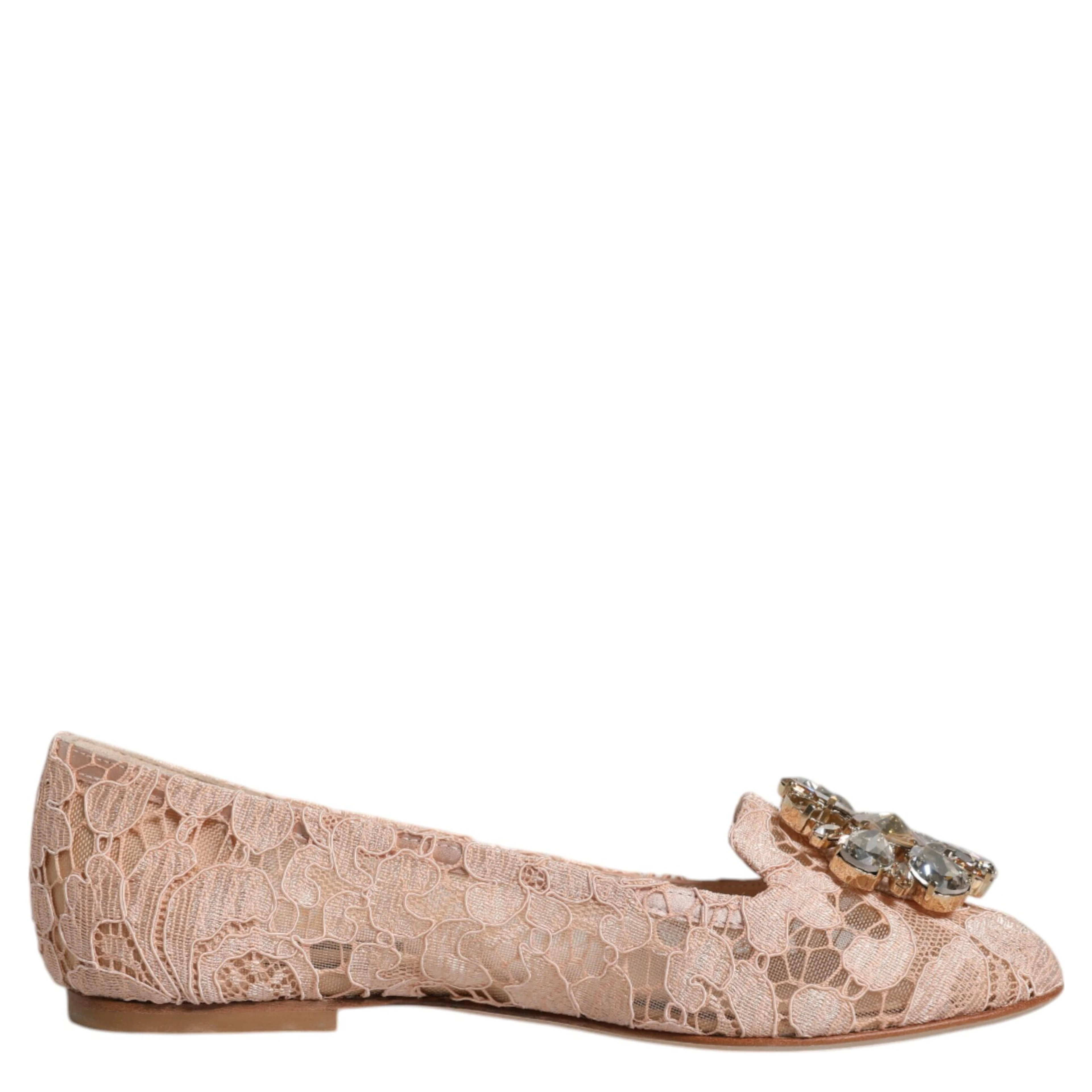 Beige Lace Crystal Ballet Flats Loafers Shoes