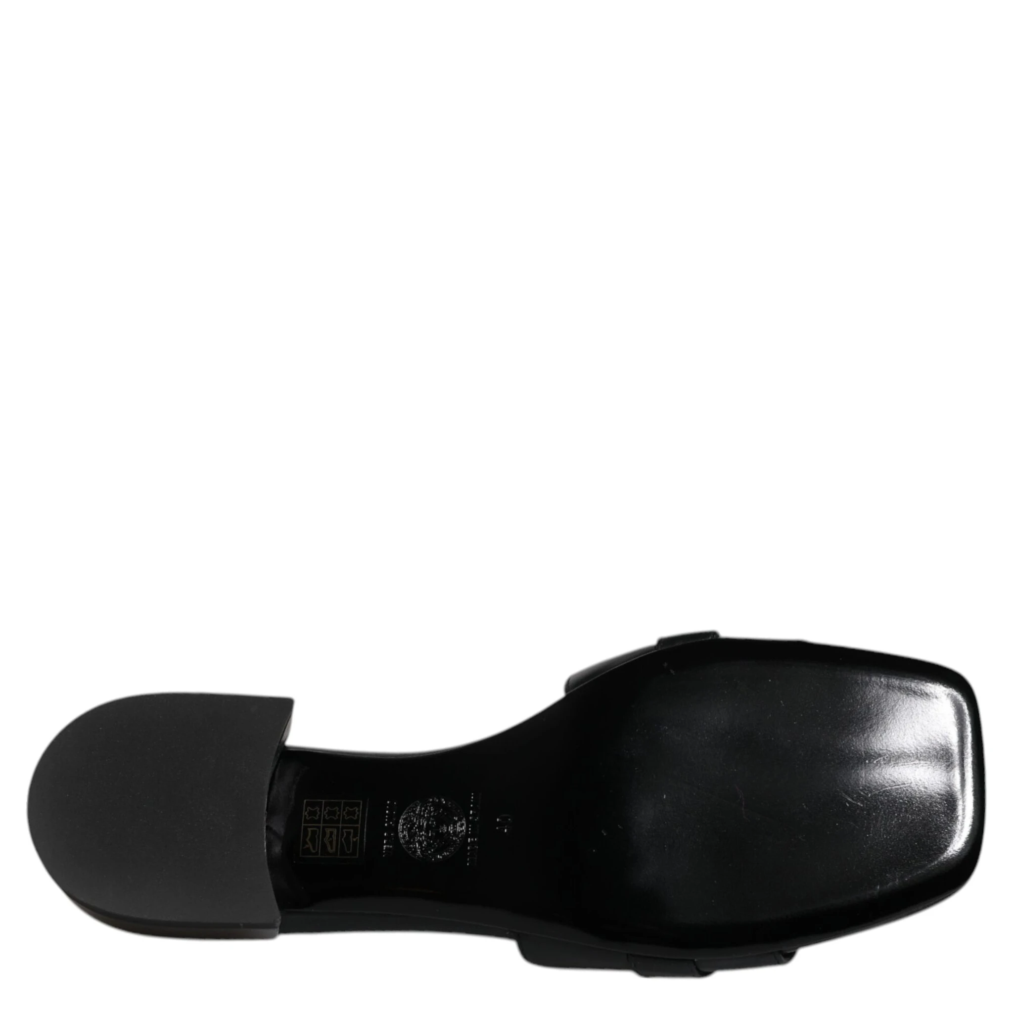Black Leather Logo Plaque Slip On Slides Flats Shoes