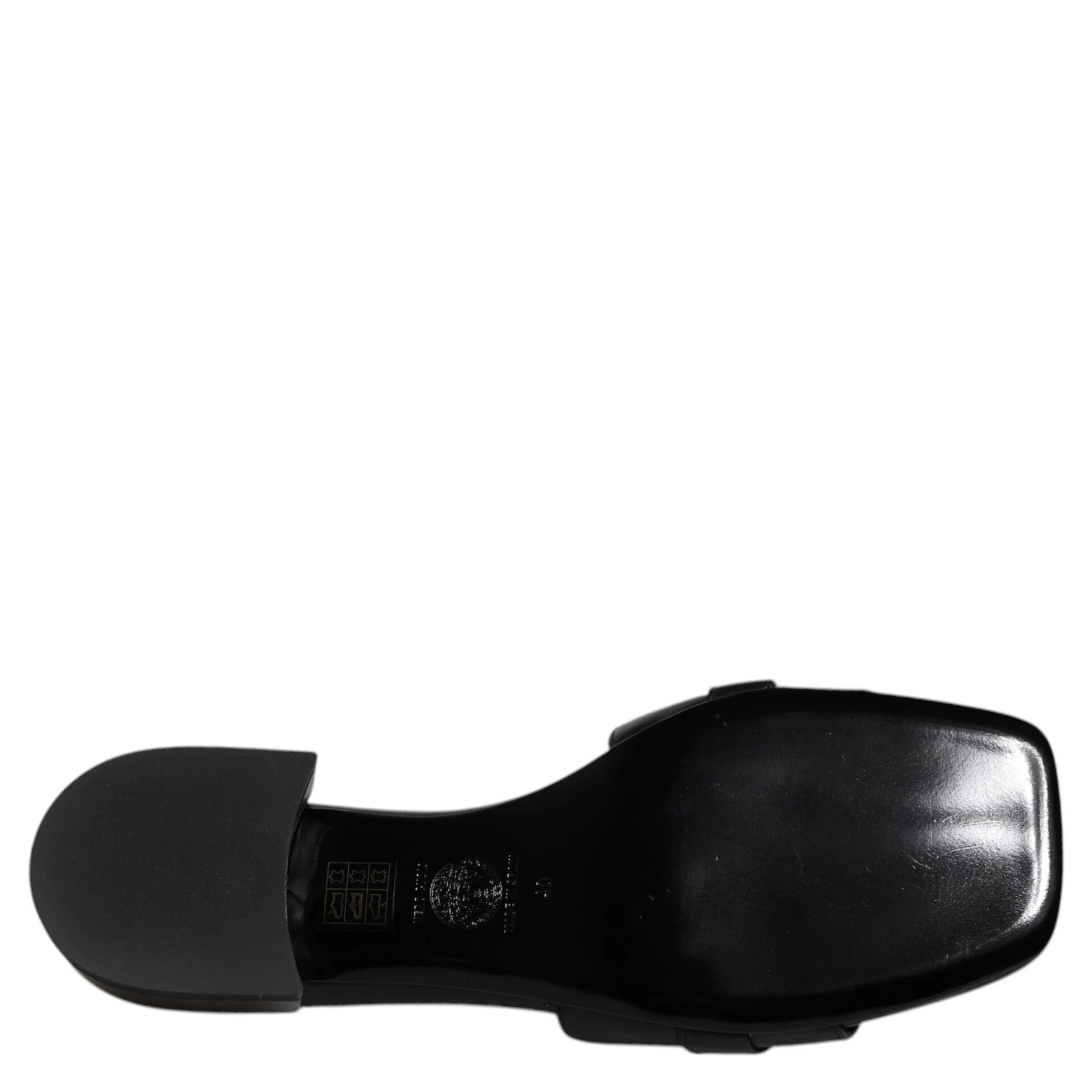 Black Leather Logo Plaque Slip On Slides Flats Shoes