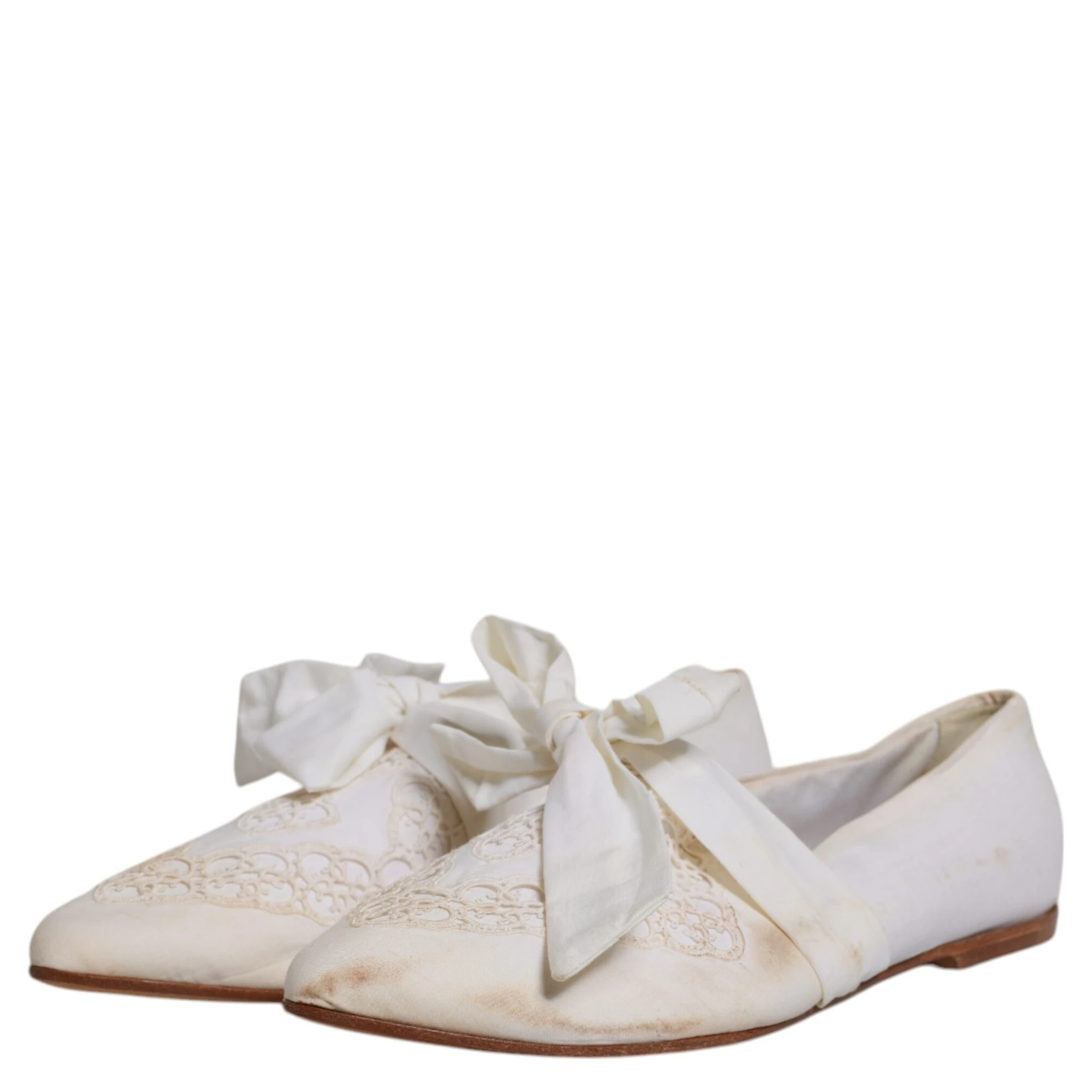 White Ribbon Fabric Ballerina Flats Shoes